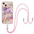 thumbnail image 2 of SaniMore Crossbody Design Case for iPhone 15 Plus (6.7" 2023), Adjustable Shoulder Strap Shockproof TPU Silicone Floral Back Cover for Girls Women [Ultra-slim Lightweight] Cord Cover, Purple Peony, 2 of 5