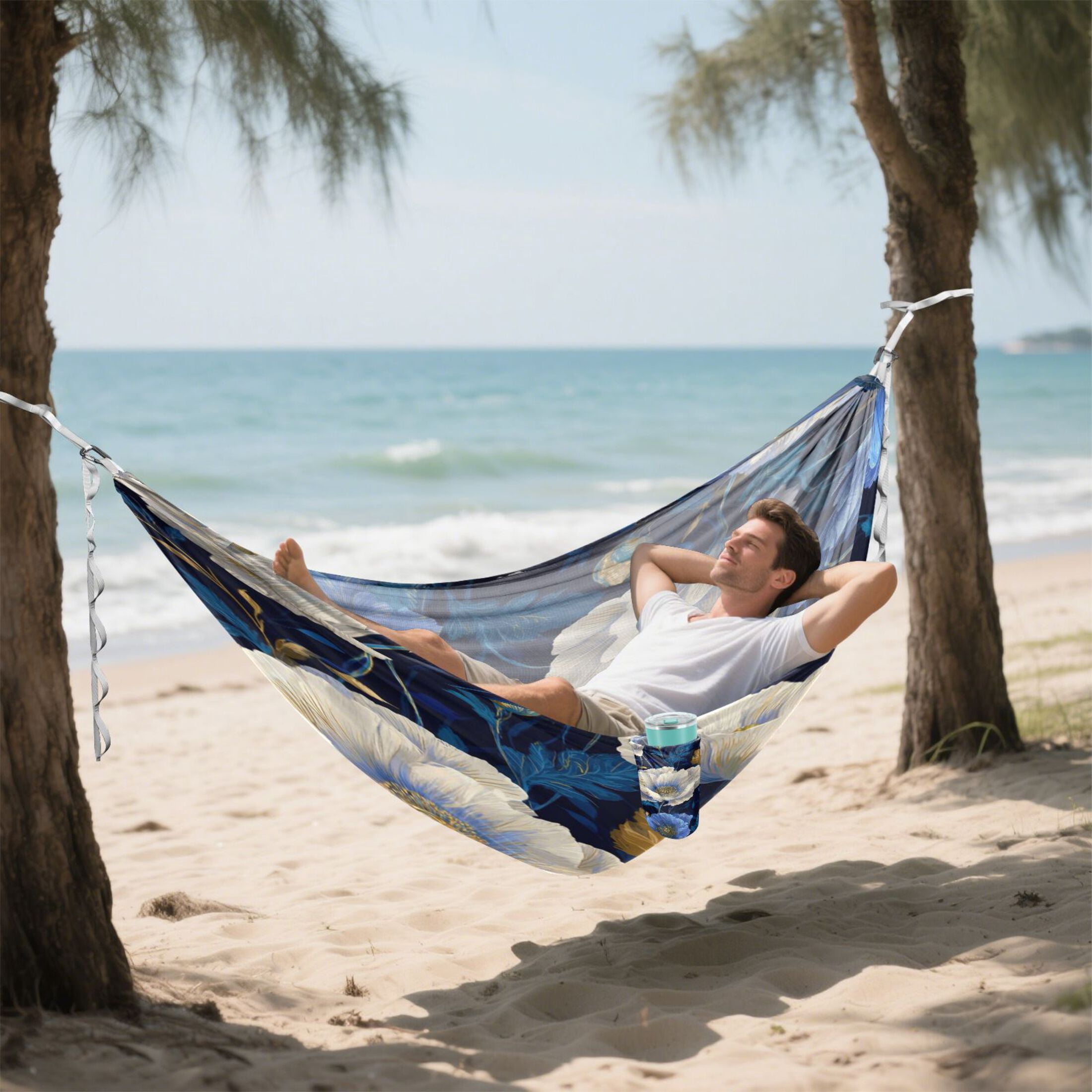 Hanging Hammock Portable Travel Camping For Outdooor Beach Camping Hiking Seamless White Poppy