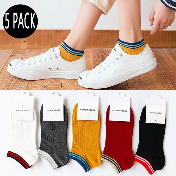 esafio 5 Pairs Ankle Socks for Women Non Slip Cotton Socks No Show Socks Classic Low Cut Casual Socks