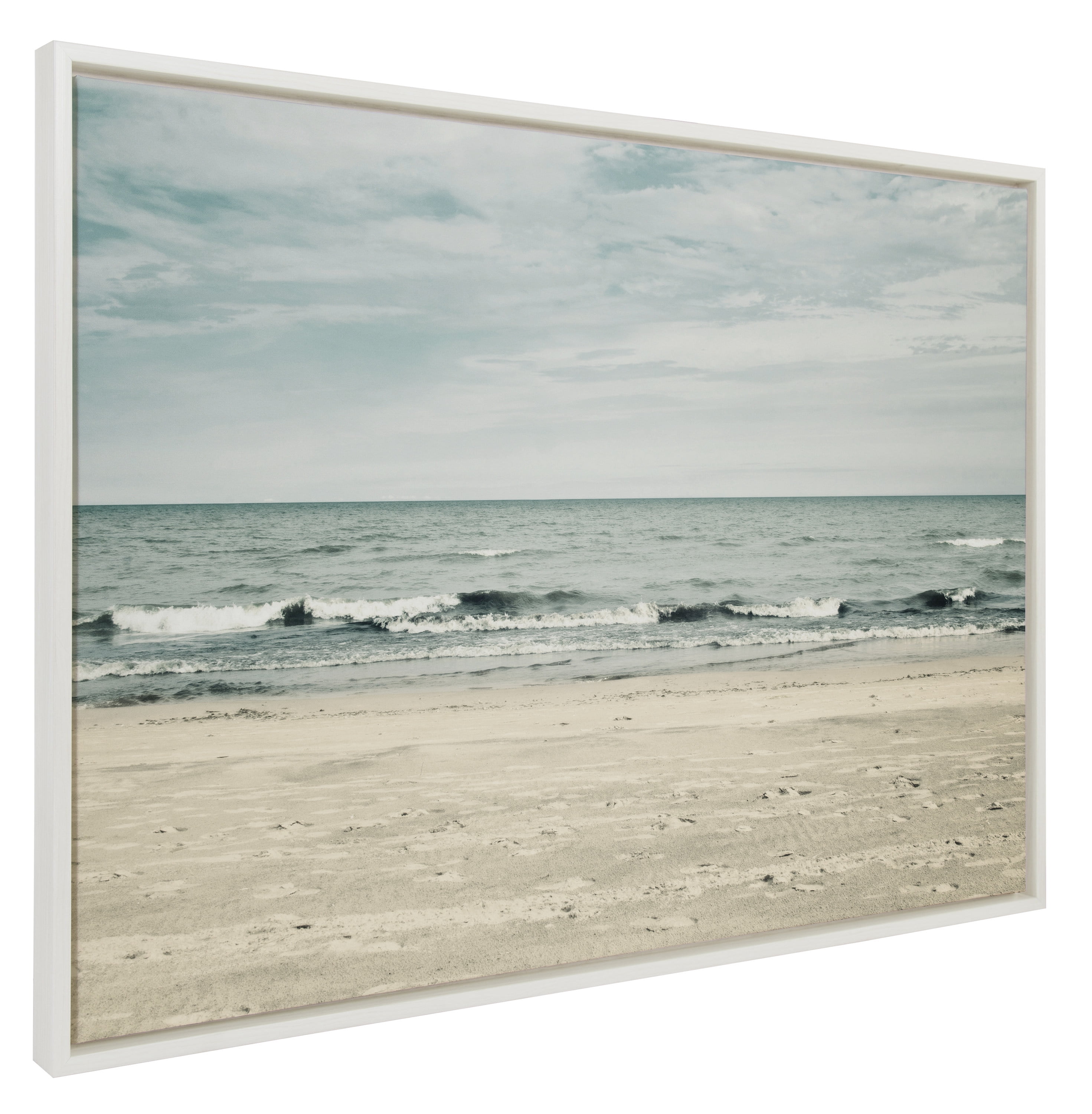 Kate and Laurel Sylvie Beach 2 Framed Canvas Wall Art by Emiko and Mark Franzen of F2Images, 28x38 White, Decorative Coastal Art Print for Wall