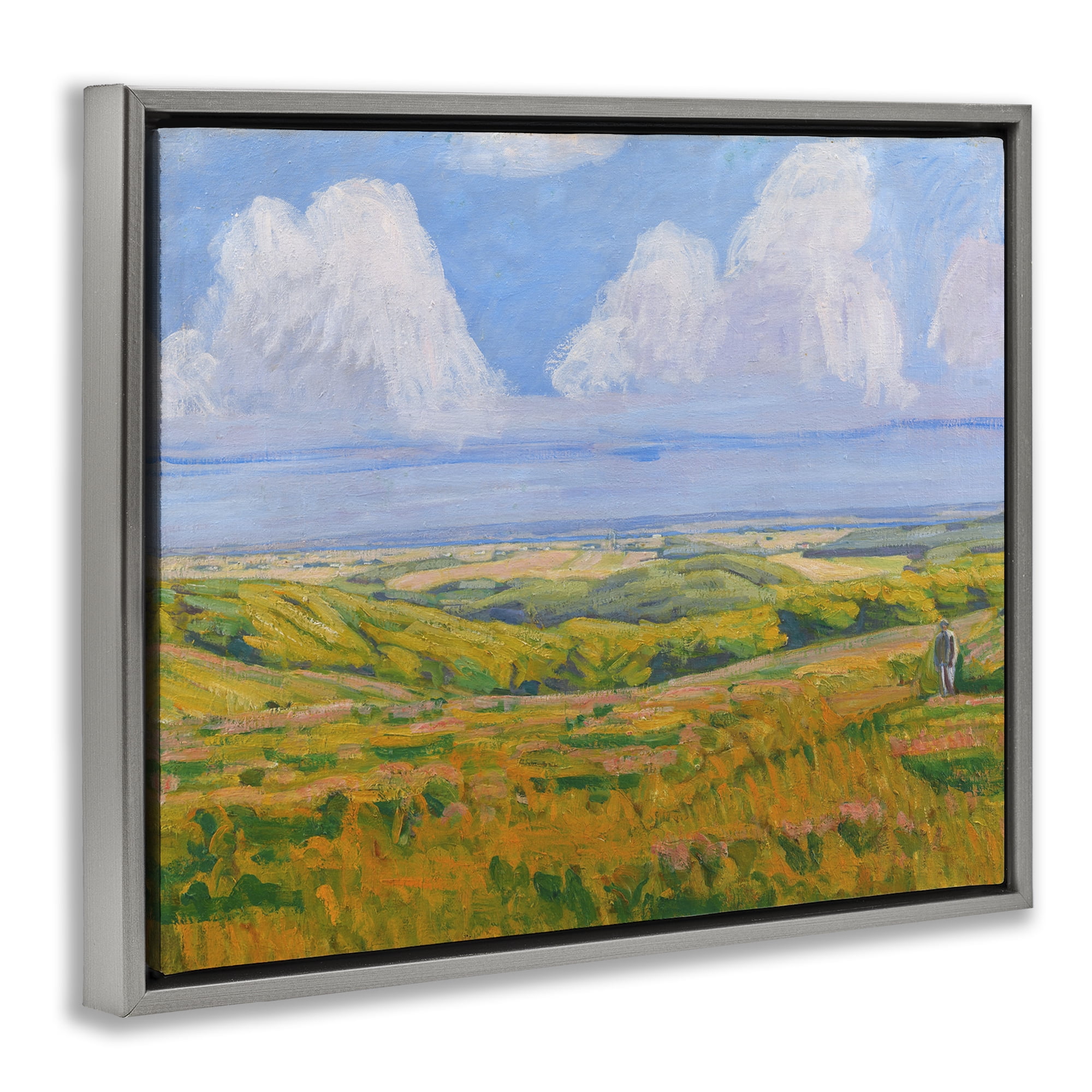 Stupell Industries Clouds over Classic Country Landscape & Nature Painting Gray Floater Framed Canvas Art Print Wall Art, 31 x 25