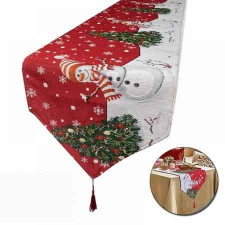 

Christmas Table Runner Cotton Linen Frabic Snowman Table Runner with Tassel Table Runners Decoration for Xmas Holiday Kitchen Party Home Decorations