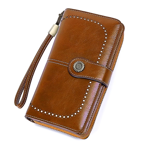 GASTROPOD Leather Wallet Women Rfid Blocking Large Capacity, Zip Around Long Wallet - Phone Clutch Purse, Trifold Ladies Wallets Coins Zipper Pocket with Id Window, Card Holder Wristlet, Brown