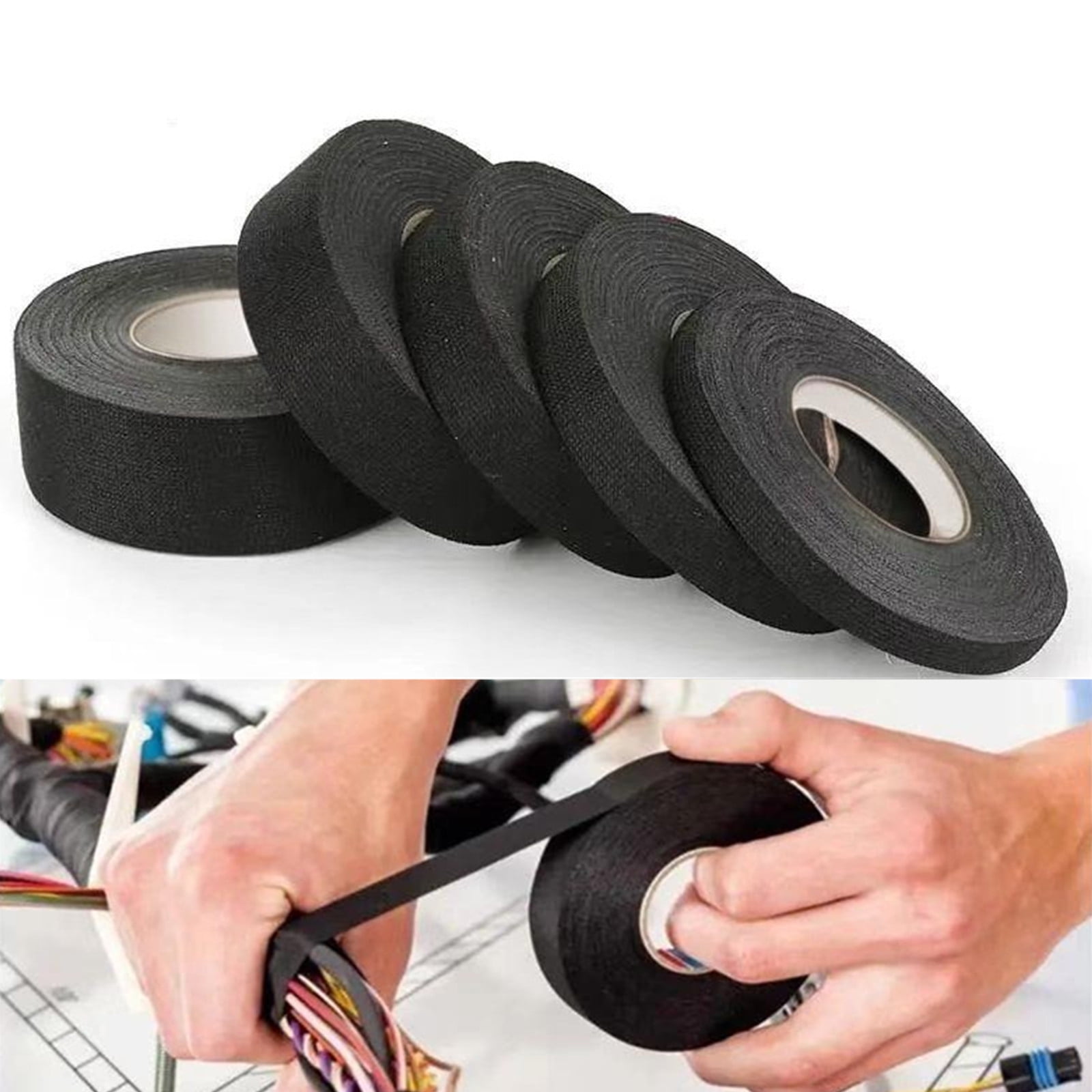 3-Roll Black Electrical Tape Set – Heat-Resistant Flannel Wire Harness Tape, Noise Reduction & Protection, 3/4″, 1″, & 2″ X 50ft Rolls