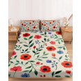 thumbnail image 2 of Twin XL Size Fitted Sheet Set - Watercolor Floral 2 Piece Bedding Sets 16" Deep Pocket Fitted Sheet with 1 Pillowcases, Spring Red Poppy Flower Botanical Beige Brushed Microfiber Hotel Bed Sheets, 2 of 9