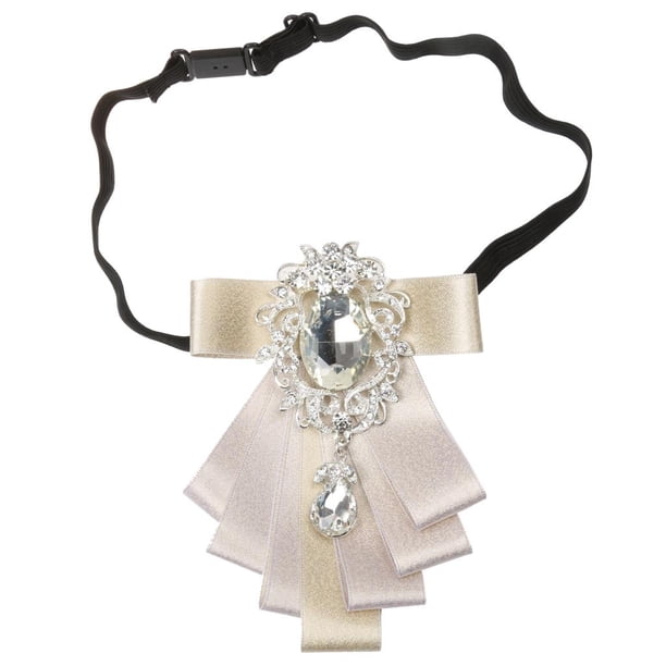 Corbata de lazo formal para novio, ideal para bodas, fiestas y bailes. Con cinta de seda y diamantes. beige