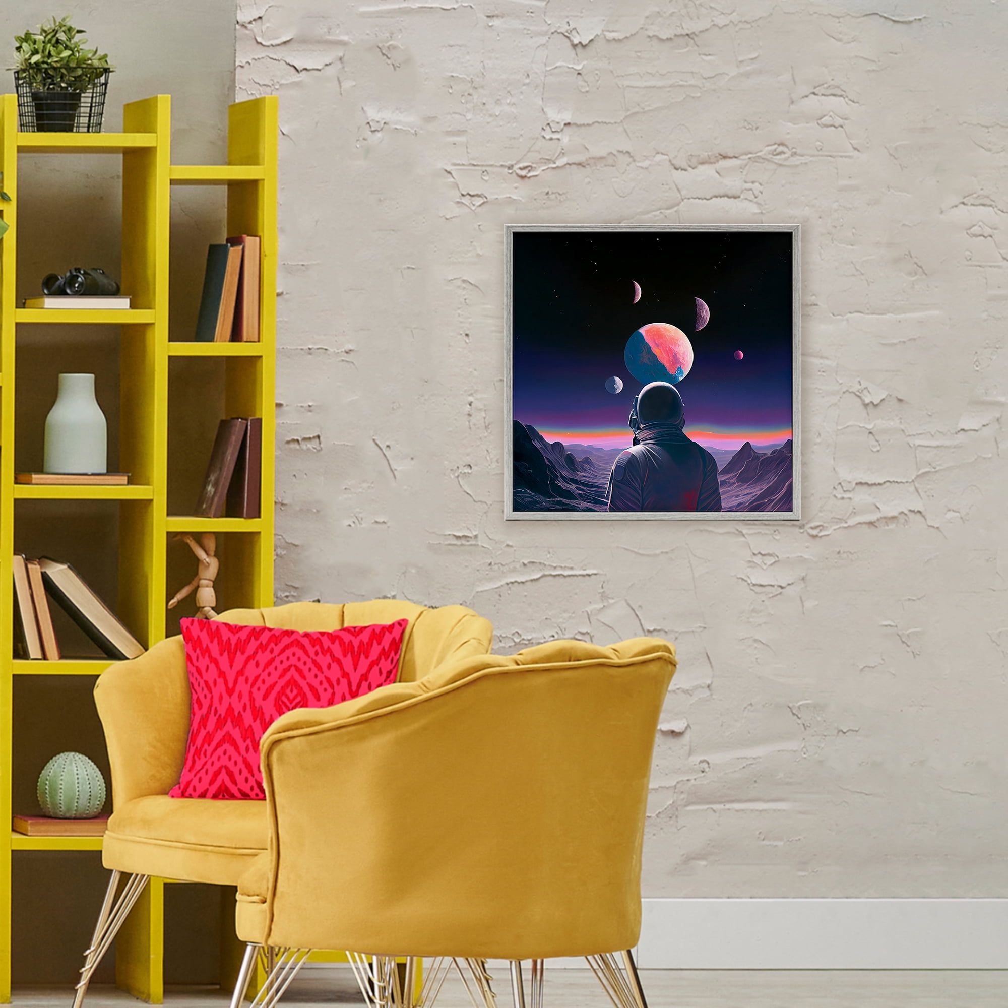 Astronaut & Purple Toned Terrain Gray Framed Giclee Art, design by Sasha