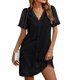 thumbnail image 1 of Vestido de encaje de lunares de manga corta con cuello en V,Vestido de encaje de manga corta con cuello en V corto para mujer Vestido de encaje de manga corta con cuello en V Funcionalidad versátil, 1 of 5