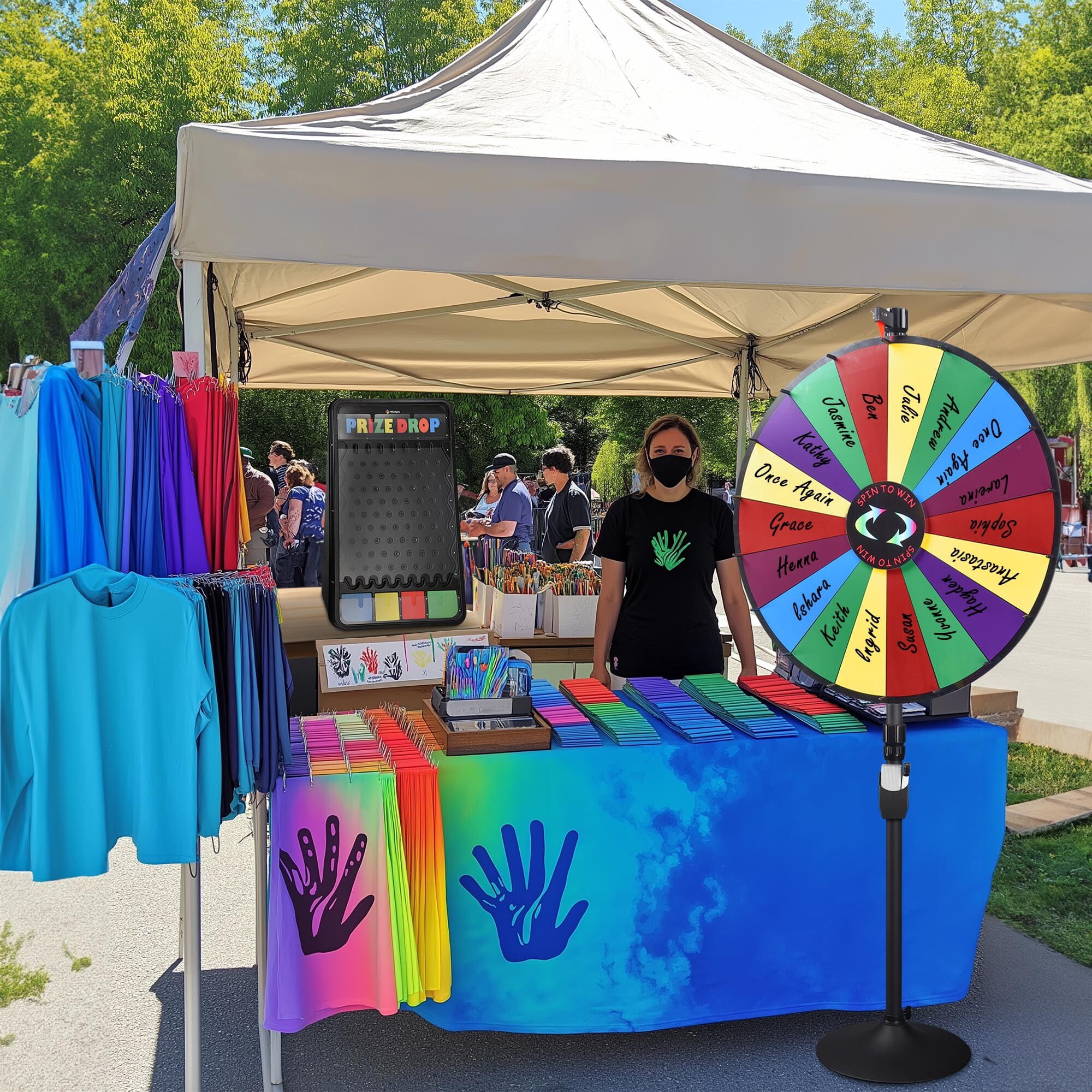 WinSpin 41"x25" Prize Drop Board Foldable Stand Disk Drop Board Game with 12 Playing Pucks for Carnival Tradeshow Party Live Stream