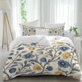 thumbnail image 2 of Vintage Blue Yellow Bedding 3 Piece Duvet Cover Set Queen Size, Spring Enchanted Garden Florals Soft Microfiber Comforter Cover with Zipper Closure & Pillowcases, Wrinkle & FadeResistant Quilt Cover, 2 of 9