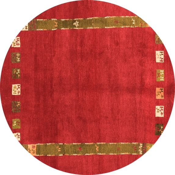 Ahgly Company Indoor Round Abstract Orange Contemporary Area Rugs, 6' Round