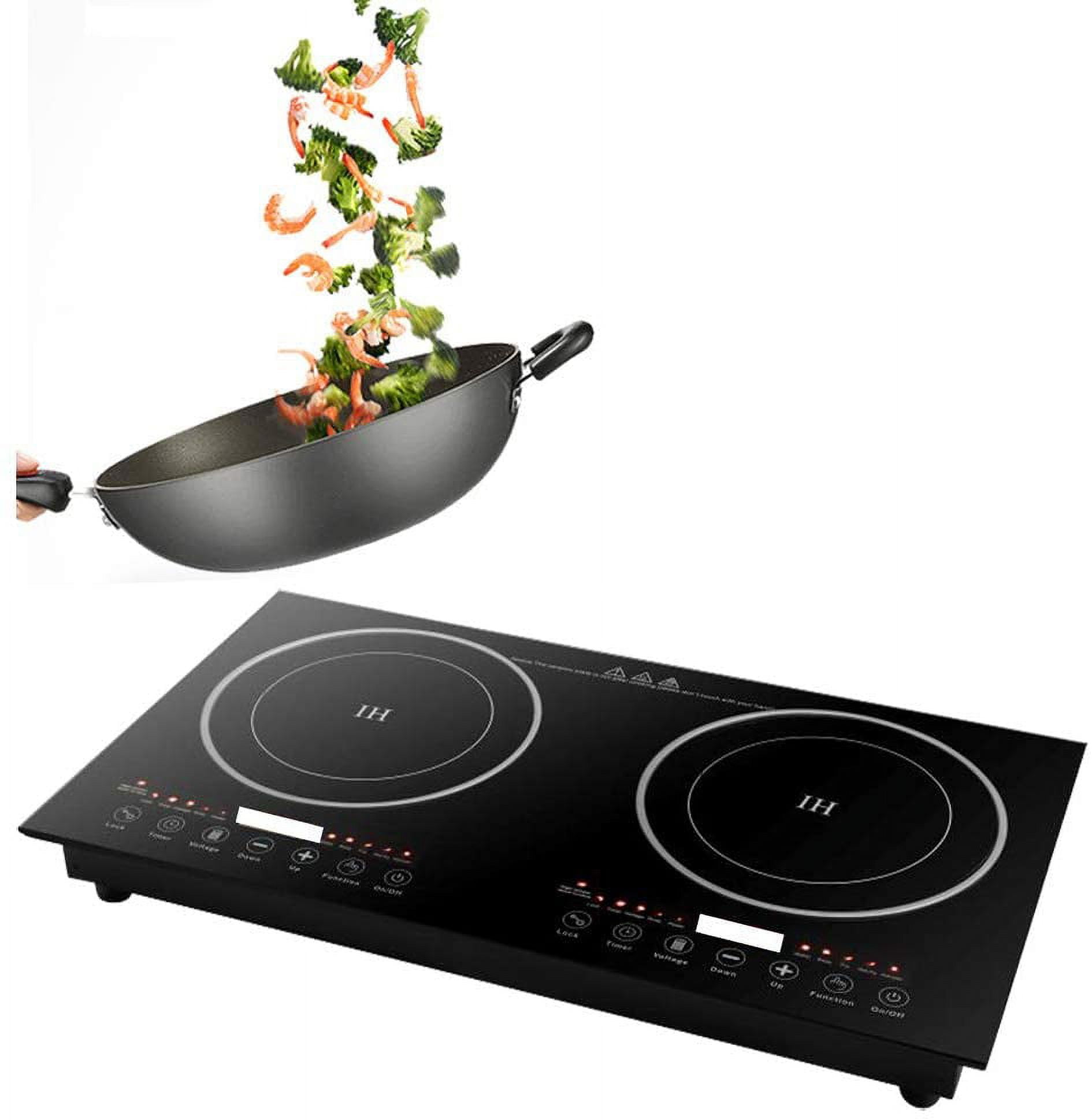 1800W Portable Induction Cooktop, 8 Gear Control Double Induction Burner  with Removable Grill Griddle Pan Smokeless Non-stick - multiple cooling