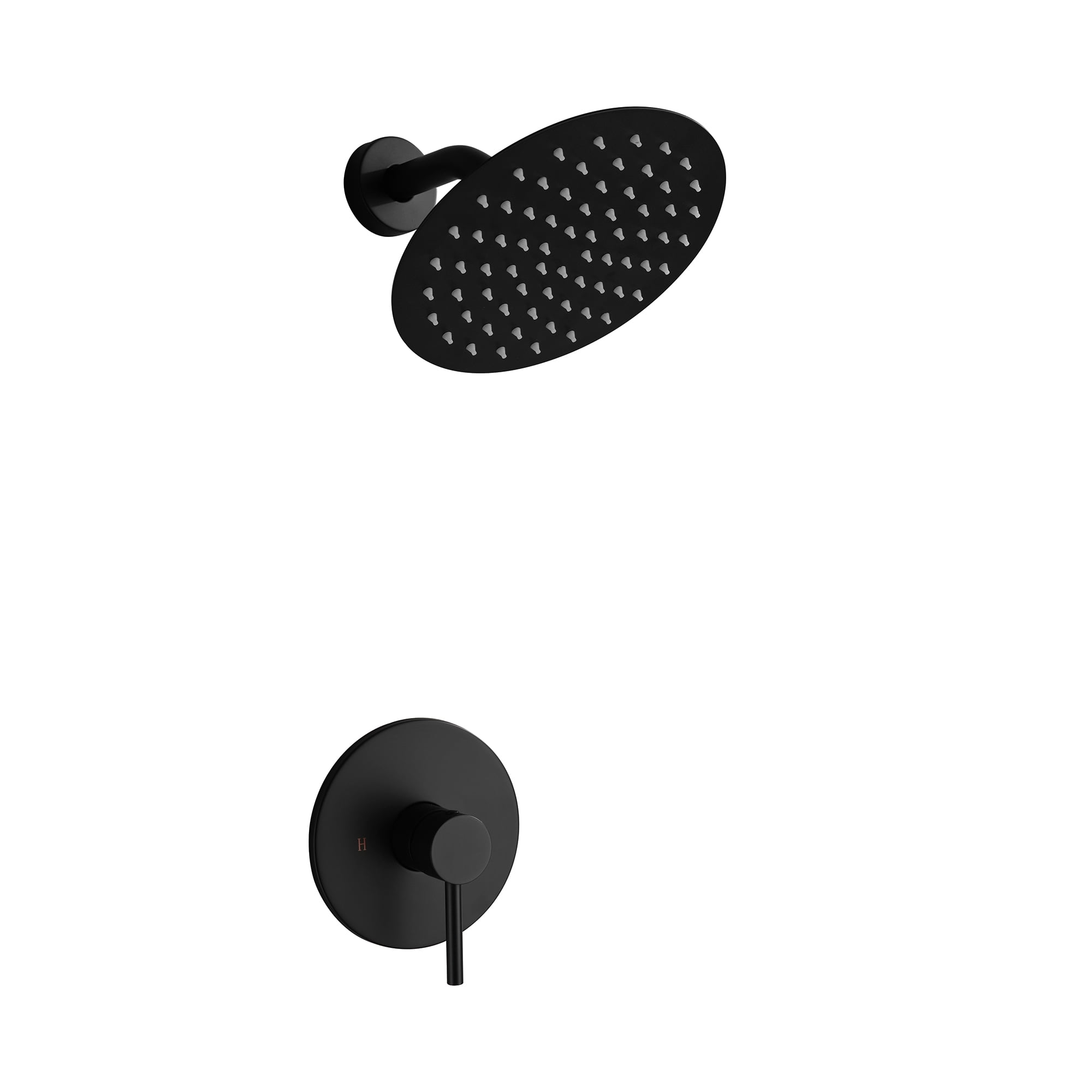 8-Inch Stainless steel/Brass Round Rainfall Showerhead with Ceramic Faucet Control Valve, 6.7 Inch Extension Arm, Wall mounted Head Shower-Matte Black(Without Hand shower)