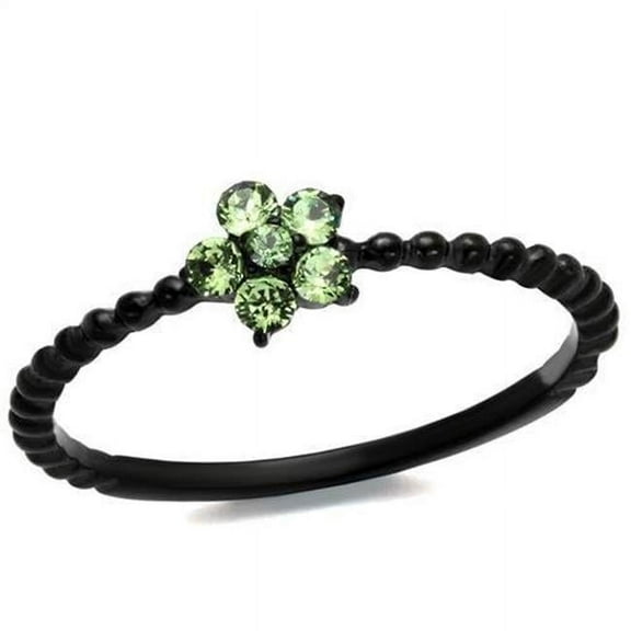 Women IP Black Stainless Steel Ring with Top Grade Crystal in Peridot - Size 10