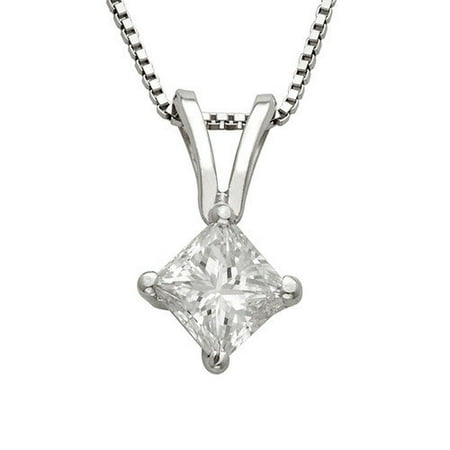 A Jewelers 14k White Gold TDW Princess Diamond Solitaire Necklace