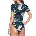 thumbnail image 4 of Daiia Friendly Smiling Sharks print Women's Crew Neck Short Sleeve Bodysuit Fashion Tops Fit Casual Basic Extender Bodysuit-Large, 4 of 9