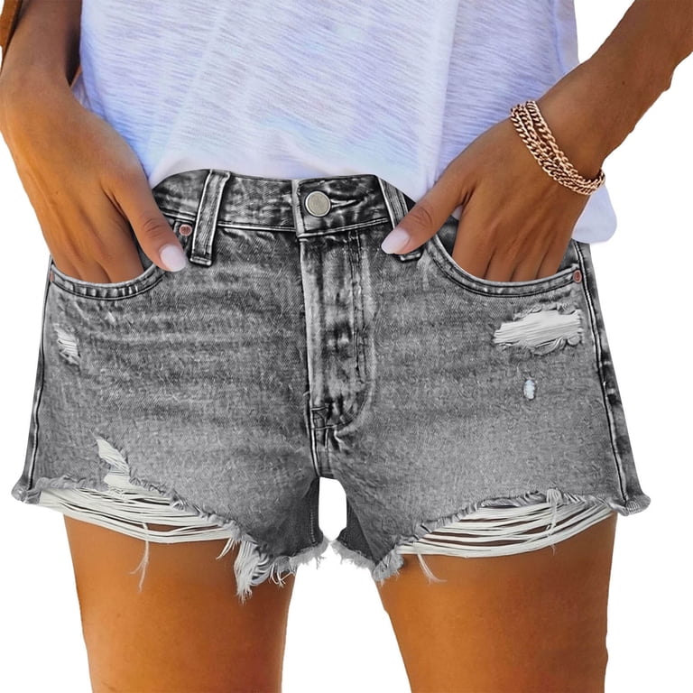 BXJX Womens Denim Shorts, Summer Stretchy Ripped Above the Knee