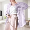 thumbnail image 2 of VNKIDY Womens Solid Color Sheer Long Sleeve Button Down Shirt With Turn Down Collar Loose Fit For Summer Beach Cover Up Casual Daily Wear Purple One Size, 2 of 4