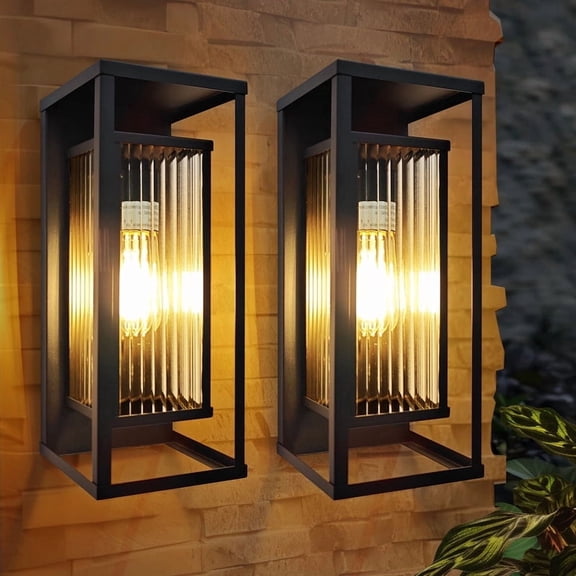 GCGAFUL 2-Pack Modern Outdoor Wall Lantern, 14 in. Outdoor Wall Sconce with with Clear Glass