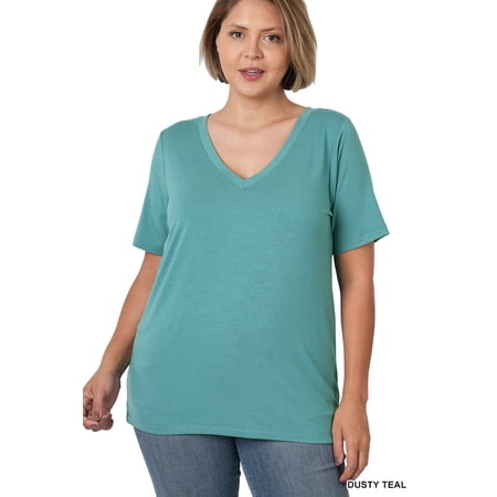 Zenana Women & Plus Relaxed Fit V-Neck Short Sleeve Basic Jersey T-Shirt Tops price history on PriceWatchPro