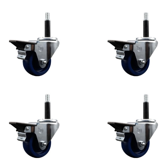 3 Inch Solid Poly Swivel 3/4 Inch Expanding Stem Caster Set with Brake SCC
