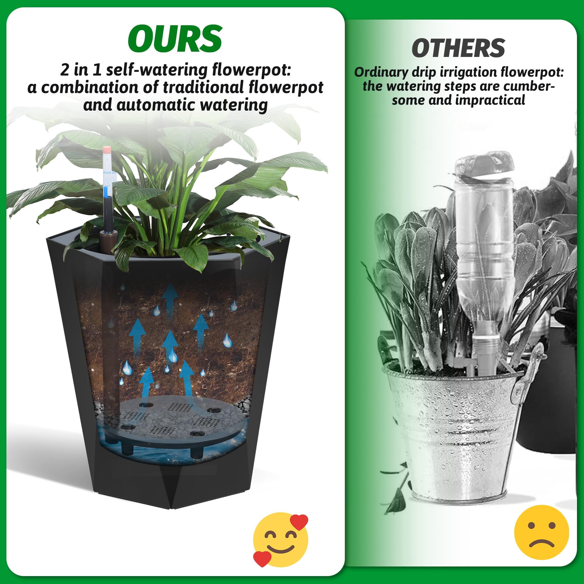 Set of 2 Tall Planters with Wheels - 22.4 Inch Large Flower Pot for Patio, Deck, and Living Room