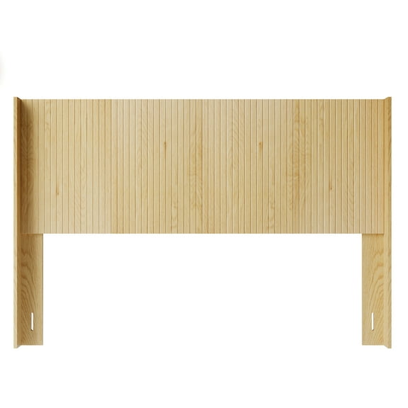 Wood Headboard for Queen Bed, 64.5" Wide, Wall-Mounted Fluted Wingback, Modern Oak Finish