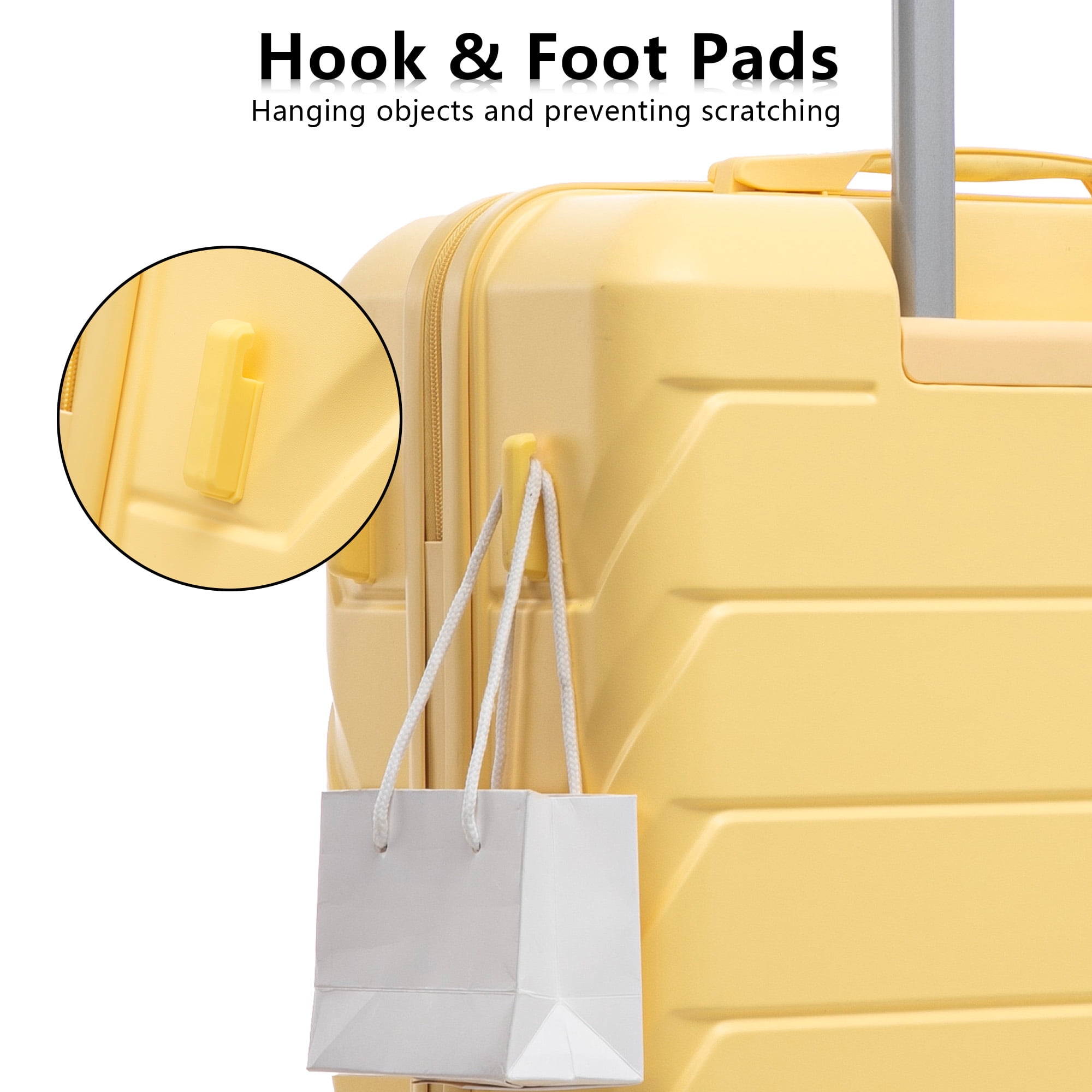 Alvantor 3Pcs Luggage Set, ABS Hardside Spinner Suitcase with Combination Lock, 20/24/28 Inch, Yellow