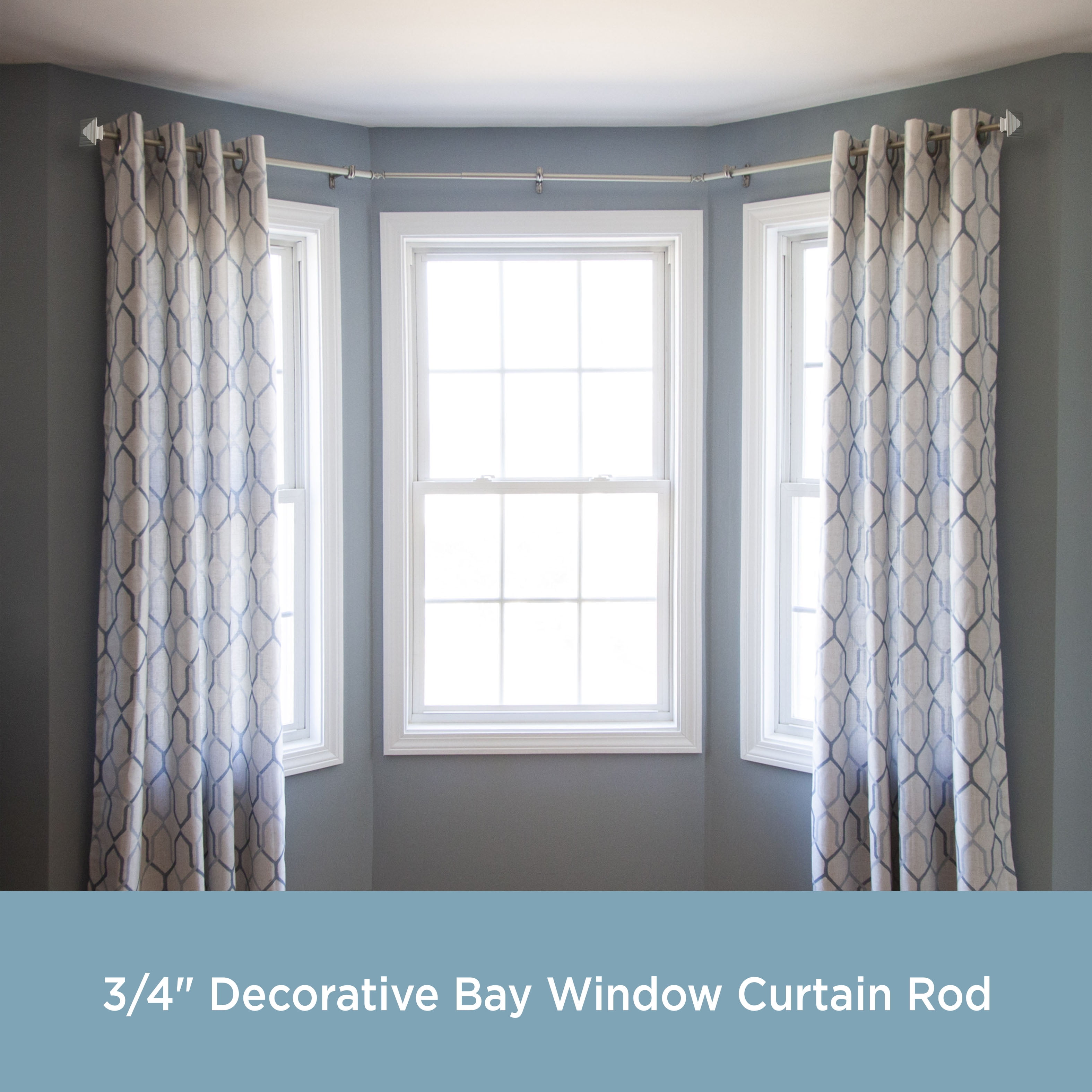 Kenney Mission Decorative Steel Bay Window Curtain Rod, 78-144" Adjustable Length, 3/4" Dia., Brushed Nickel
