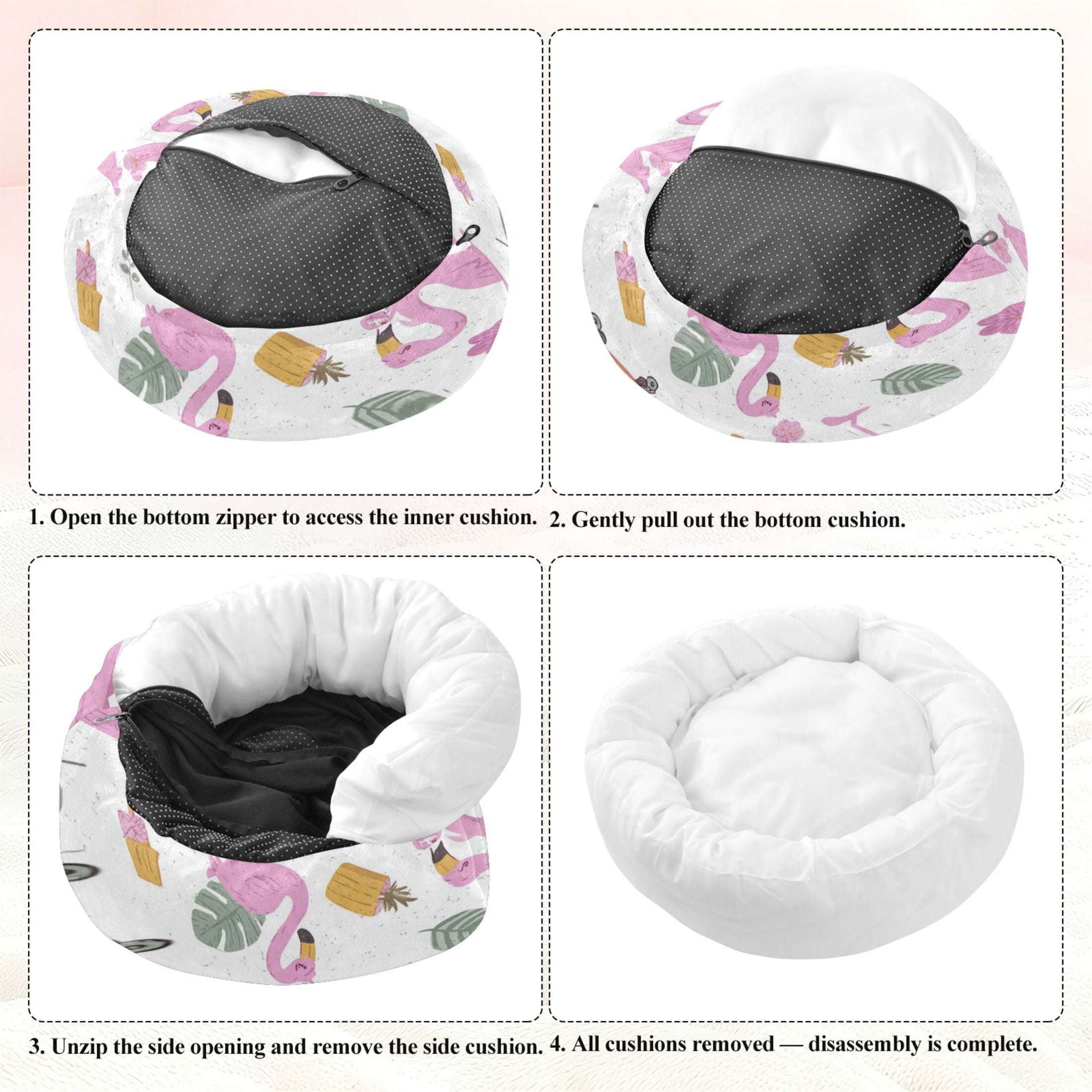 Iauyy Pet Couch Donut Cat Bed for Indoor Cats/Small Dogs Washable & Machine with Non-slip Bottom Calming Cat Furniture, Around Tropical Leaves and Flowers (S)
