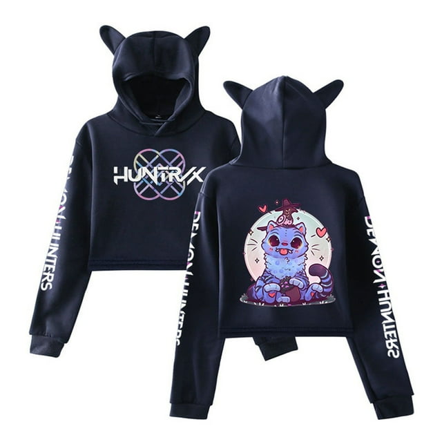 Pop cazadora para niña Demon Hunters Women's Fashion Cat-Ear Crop Top Hooded Sweatshirt (Navy)