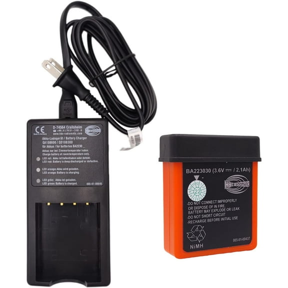 (1Pc BA223030 Batteries   1Pc Charger) 3.6V 2100mAh BA223030 HBC Remote Control Rechargeable Battery with AC 100V ~ 240V D-74564 QA108600 Charger
