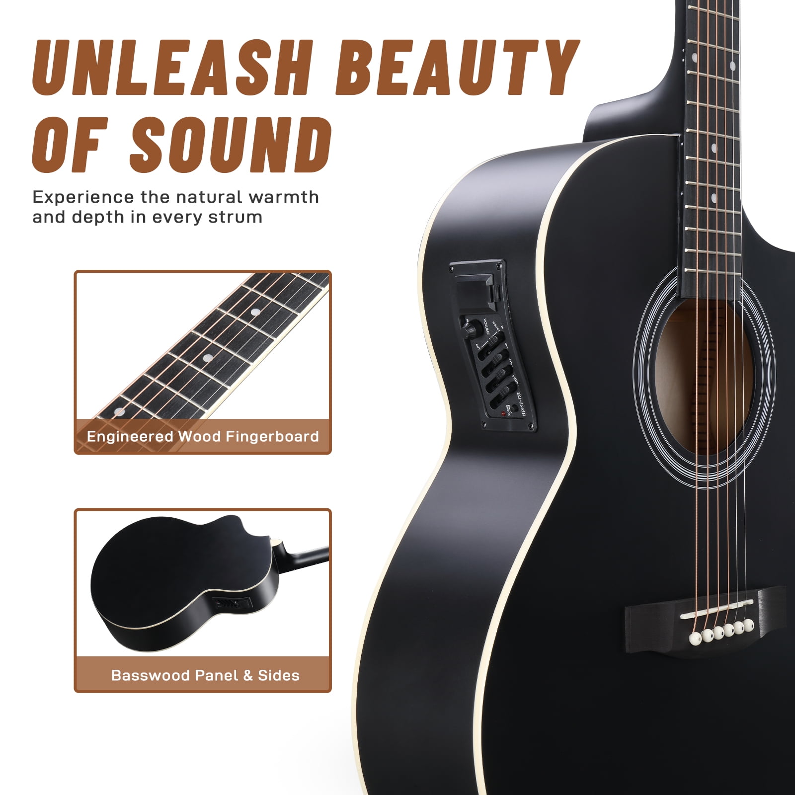 Ktaxon 41In Acoustic Electric Guitar with 15W Amplifier, Bag, Tuner, Black