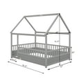 thumbnail image 4 of Full Size Montessori Bed, Wooden Floor House Bed with 20" High Fence and Roof, Montessori Floor Beds Without Slats for Boys,Girls, Grey, 4 of 7