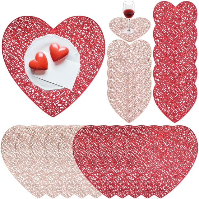 Juego de 20 manteles individuales y posavasos para San Valentín incluye 10 manteles individuales de amor 10 posavasos de corazón vinilo lavable decora