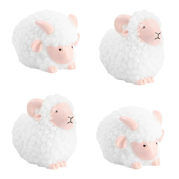 Raindrops Adorable White Resin Sheep Figures for Decor 4pcs Mini Animal Toys 3.5 Inches