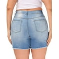 thumbnail image 5 of Gocolloa Women Plus Size Jean Shorts Stretchy High Waisted Frayed Raw Hem Denim Shorts Royal Blue 14W, 5 of 6