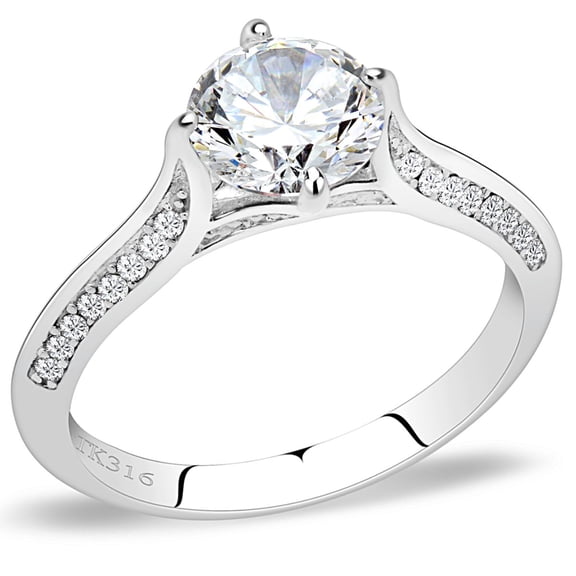Luxe Jewelry Designs Women's Stainless Steel Pave Engagement Ring with Cubic Zirconia - Size 7 (Pack