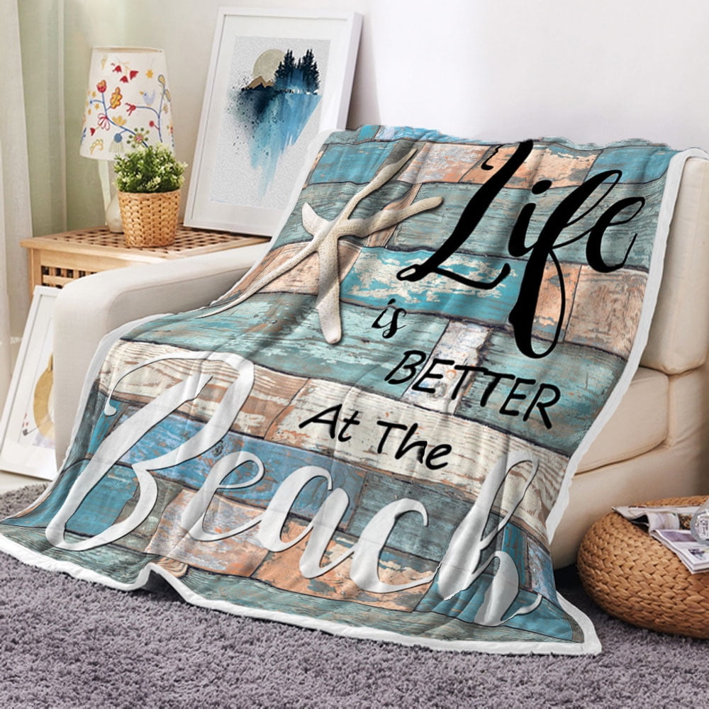 Beach Weighted Thick Throw Blanket for Couch, Rustic Vintage Wood Ocean