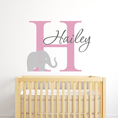 Kids Room Decal Nursery Wall Decal Girls Name Wall Decal with Elephant /& Birds Personalized Decal