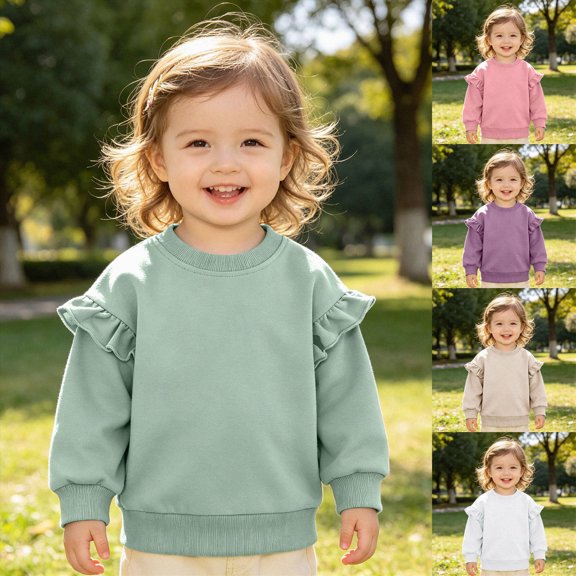 6-12 Months Baby Girl Boy Sweatshirts Toddler Trendy Solid Color Crew Neck Long Sleeve Pullovers Child Loose Top Toddler Casual T Shirts Vacation Top White Casual T Shirts