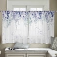 thumbnail image 4 of Purple Botanical Semi Sheer Curtains 45 Inch Length 2 Panels Set, Spring Weeping Eucalyptus Leaves Sheer Kitchen Curtain Privacy Voile Window Curtain for Living Room Bedroom Rod Pocket Drapes, 4 of 7
