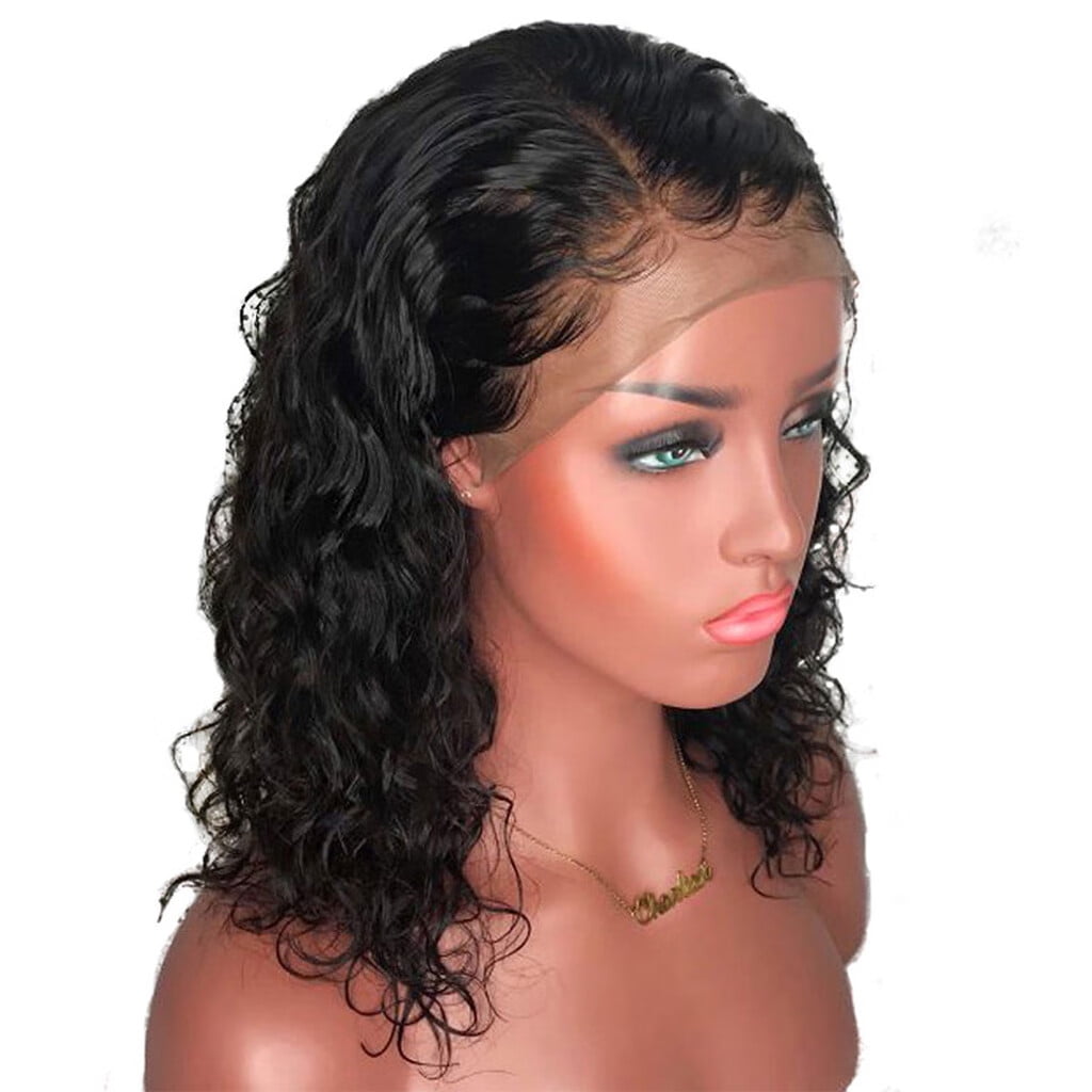 SUCS Wigs Natural Wavy Short Hair Curly Wave Front Lace Wigs Human Brazilian Lace Wig