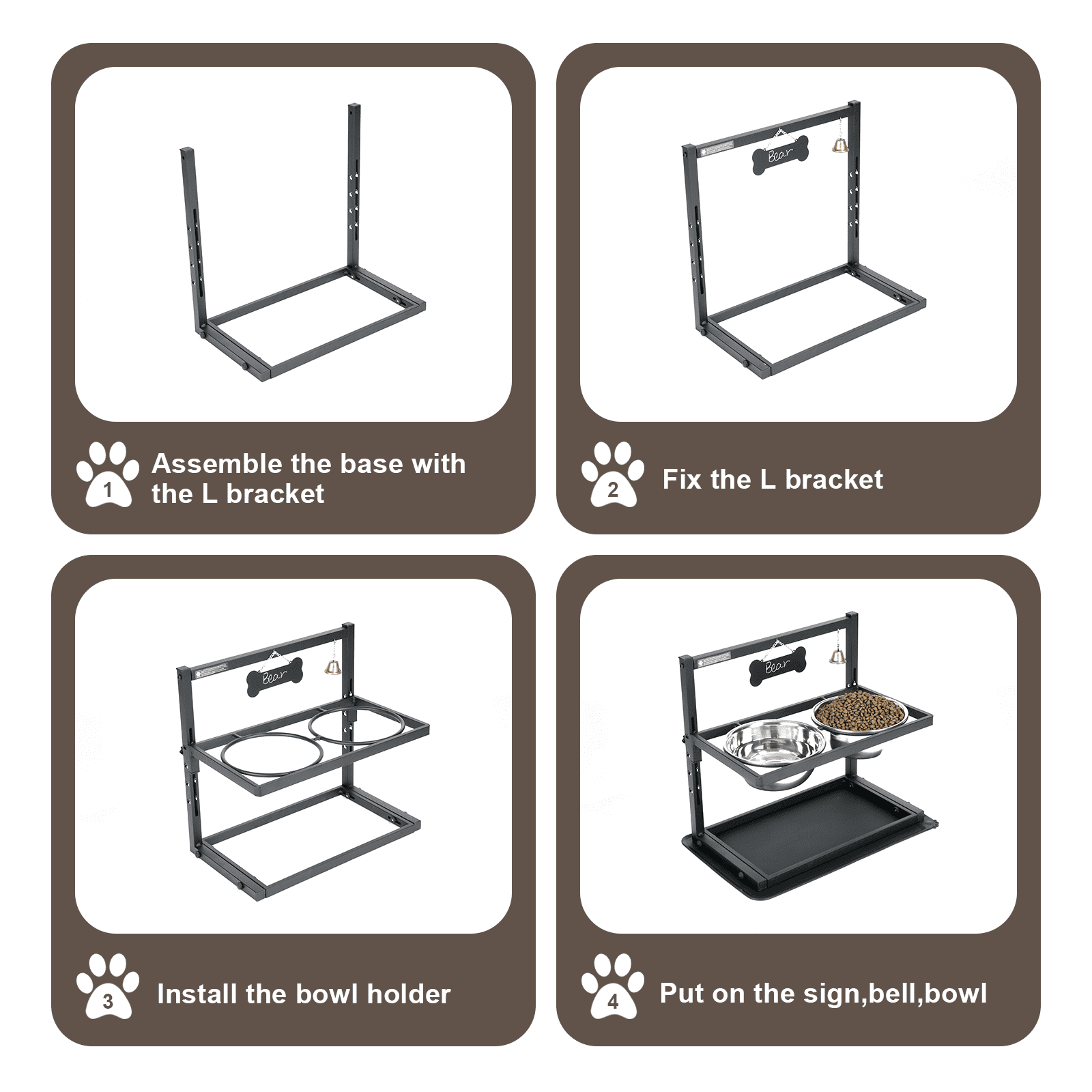 SHAINFUN Elevated Slow Feeder Dog Bowls, 6-Level Height Adjustable, Includes 2 Stainless Steel 1.7L Bowls, Raised Stand for Medium to Giant Breeds