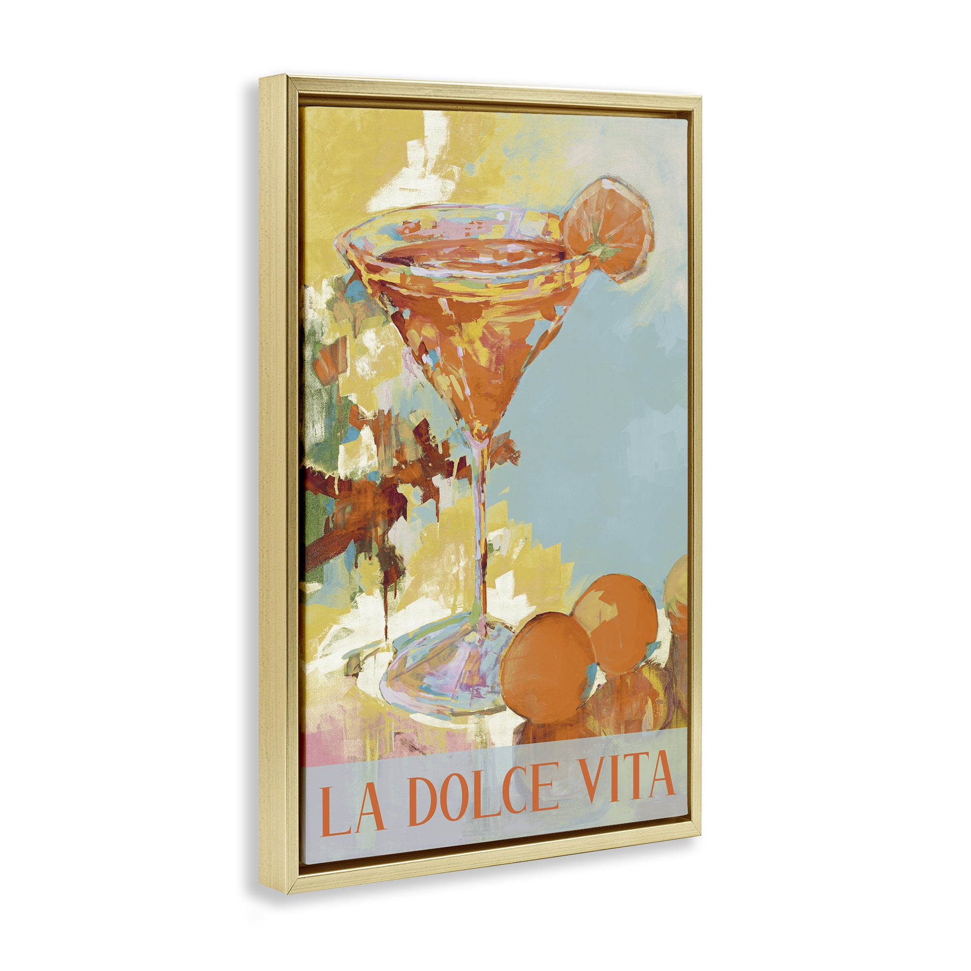 Stupell Industries La Dolce Vita Citrus Cocktail Gold Framed Floater Canvas Wall Art, design by Jane Slivka