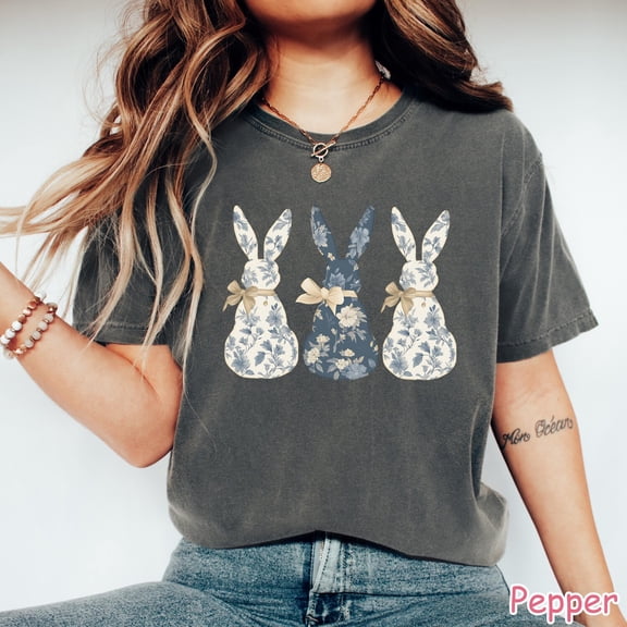 Floral Bunny Easter T Shirt Cute Spring Rabbit Graphic Tee for Women