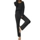 thumbnail image 1 of Gibobby Conjunto de sudadera para mujer Conjunto de pijama de pantalón largo con cinturón y top de punto para el de color liso para mujer(Negro,XL), 1 of 5