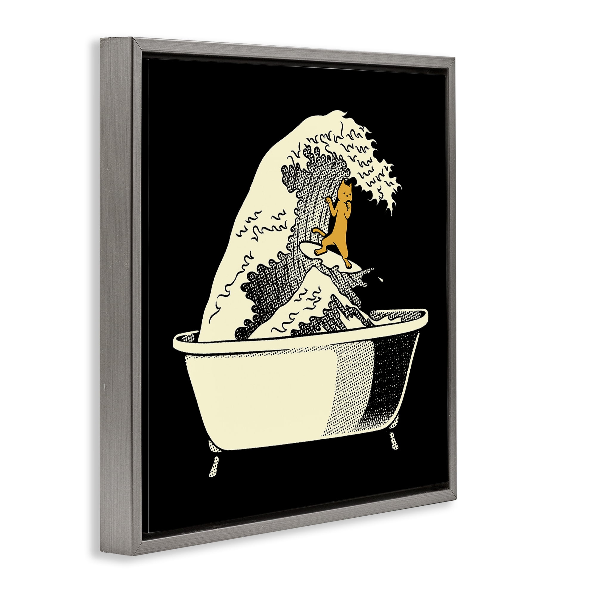 Stupell Industries Kanagawa Bathtub Cat Gray Framed Floater Canvas Wall Art, design by Tobe Fonseca