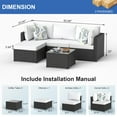 thumbnail image 4 of Phonjoroo 5PCS Patio Furniture Sets All Weather Outdoor Sectional Sofa Manual Weaving Wicker Rattan Outdoor Conversation Set with With Cushion And Glass Table, White, 4 of 7