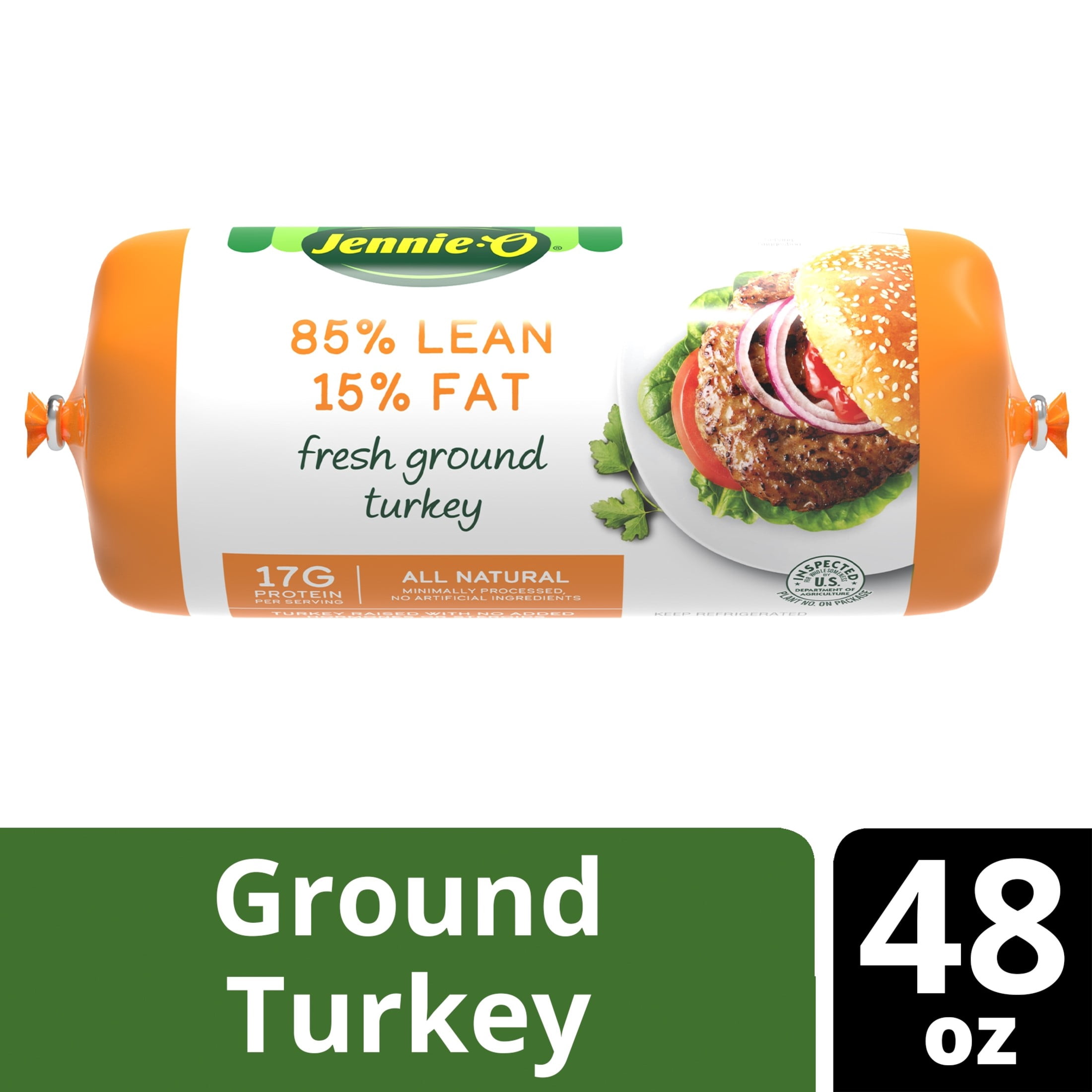 JENNIE-O Fresh Lean Ground Turkey, 85% Lean/15% Fat, All Natural, Refrigerated, 3 lb Plastic Roll